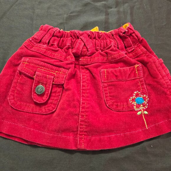 Corduroy Red Embroidered Skirt Heart Bird Flower Design Gagou Tagou 9 Month - Picture 2 of 6
